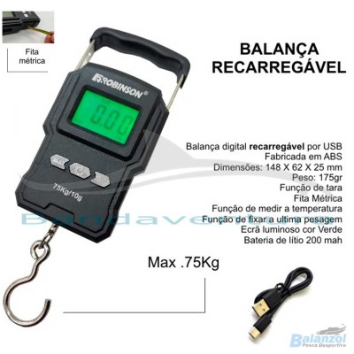 ROBINSON BALANÇA DIGITAL RECARREGÁVEL MAX. 75KG