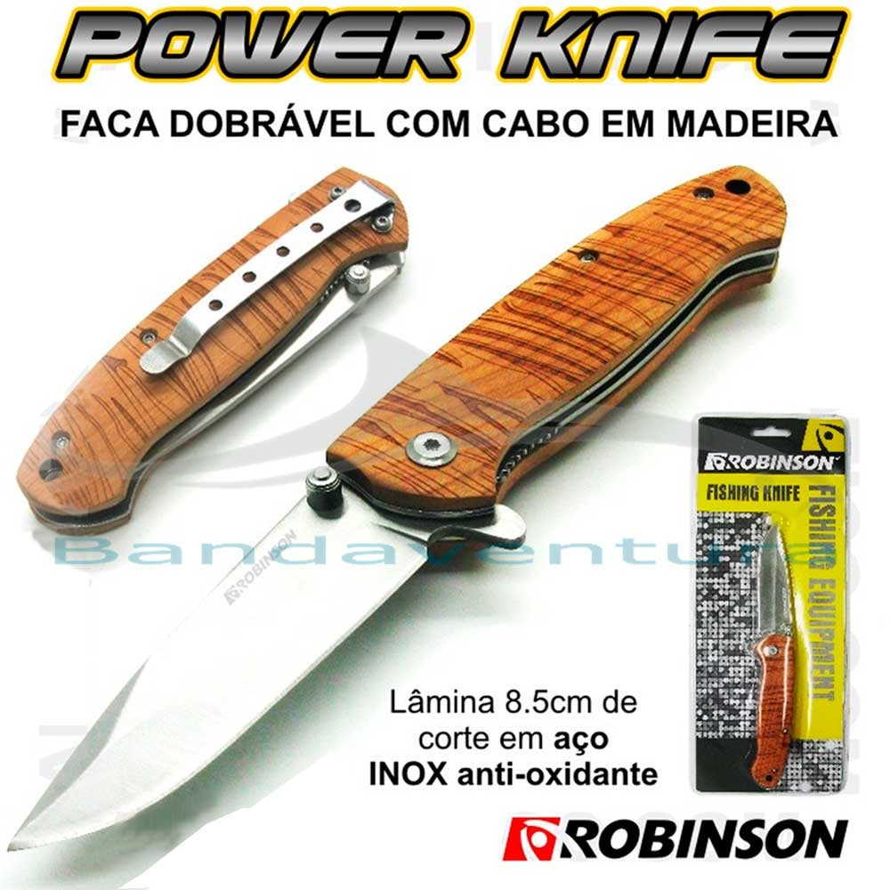 ROBINSON FACA DOBRÁVEL CABO DE MADEIRA LÂMINA EM INOX 8.5CM