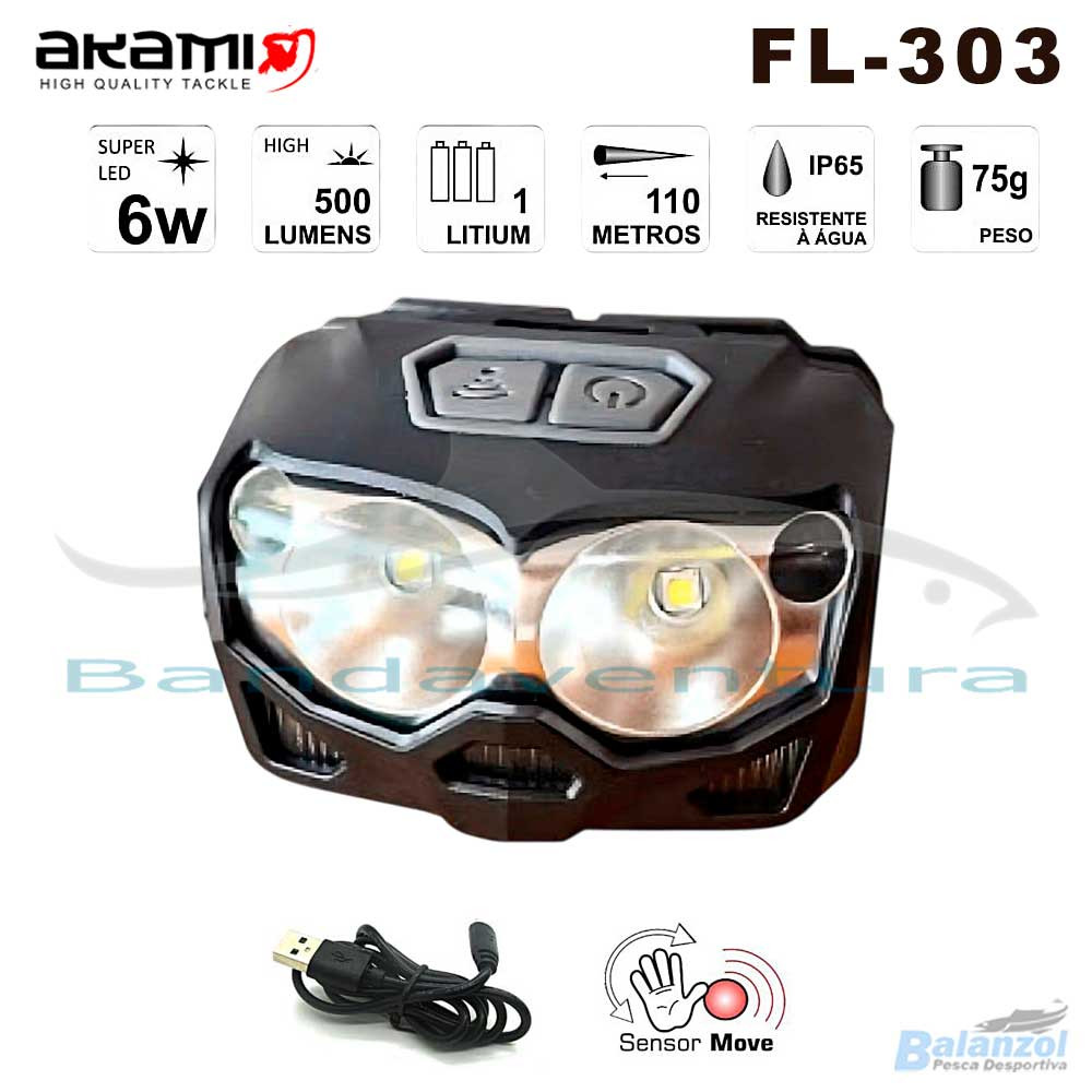 AKAMI LANTERNA DE CABEÇA RECARREGÁVEL FL-303