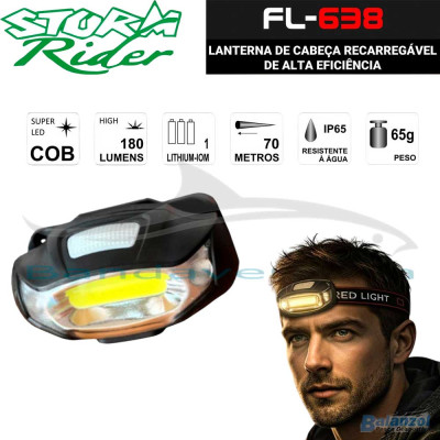 STORM RIDER LANTERNA DE CABEÇA RECARREGÁVEL FL-638