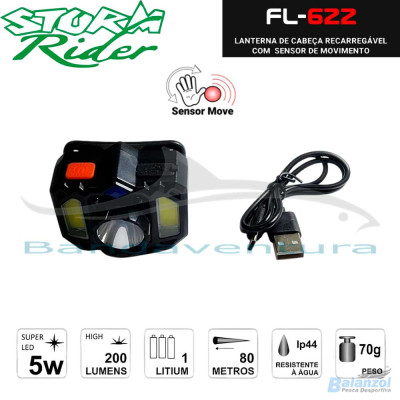 STORM RIDER LANTERNA DE CABEÇA RECARREGÁVEL FL-622